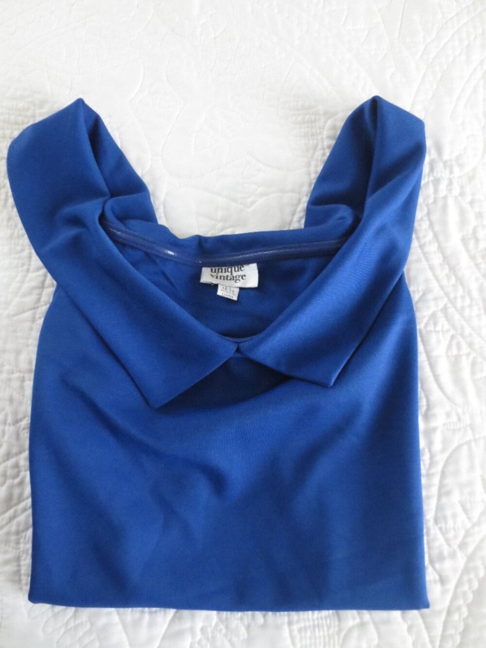 Unique Vintage 1950s Retro Blue Off-Shoulder Top - NWOT - Picture 6 of 9